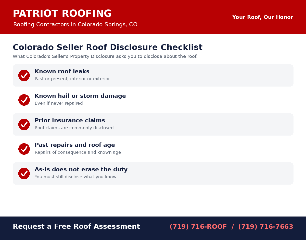 Colorado seller roof disclosure checklist for the Seller's Property Disclosure form